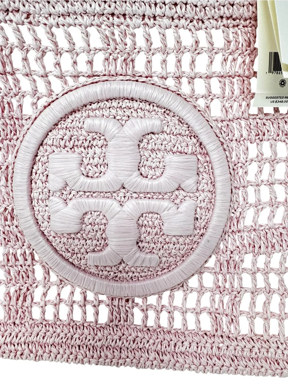 Tory Burch Ella Crocheted Tote Double T Pink Bag Purse NWT